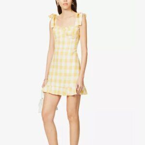 Reformation Desiree Dandelion Check Linen Mini Dress Yellow Plaid Gingham - 4